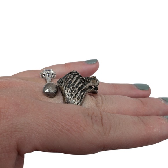 Vintage Mexico Sterling Silver Lion Head Ring Adjustable Signed Mateo MCM